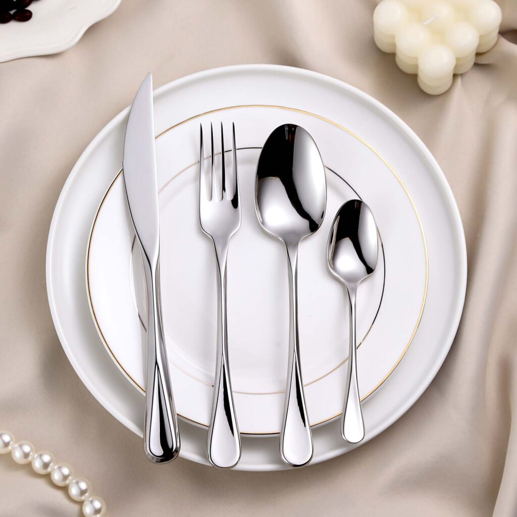 L071 Flatware with Porcelain L071 luxury flatware styled with classic white porcelain plates