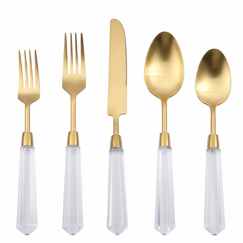 Transparent acrylic handle gold stainless steel silverware set